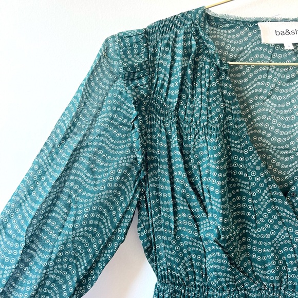 BA&SH Emerald Green Long Sleeve Midi Dress - Picture 5 of 8